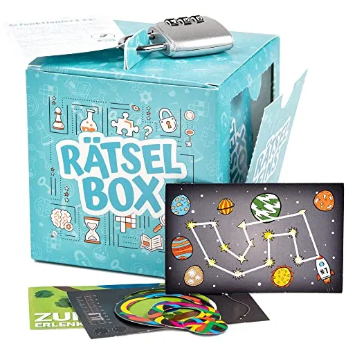 Rätselbox - Geschenkbox mit 3 kniffligen Rätseln - Kreative Geschenkverpackung für Geld oder kleine Geschenke. Lösen Sie 3 verschiedene Rätsel, um das Schloss zu öffnen! Ideal für spannende Geschenküberraschungen und Knobelspaß.