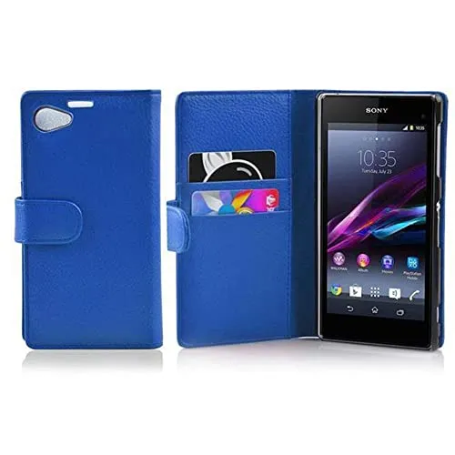 Cadorabo Hülle kompatibel mit für Sony Xperia Z1 COMPACT Handyhülle aus Kunst Leder Flip Klappbare Magnetische [Standfunktion] [Kartenfächern] Cover Hülle für Sony Xperia Z1 COMPACT Tasche in Blau