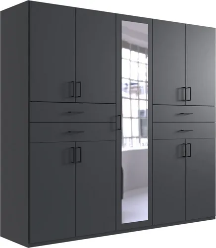 Wimex Taiga Kleiderschrank mit Spiegel - Kleiderschrank in graphit mit 4 variablen Einlegeböden und 2 Kleiderstangen, ideal für eine flexible und individuelle Raumgestaltung.