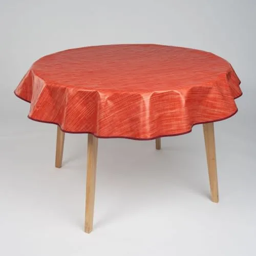 laro 140cm runde Wachstuch Tischdecke abwaschbar Wachstuchtischdecke mit Saum-Eingefasst-Paspelband, Muster:Leinenoptik Rot Orange, Größe: Rund 140cm