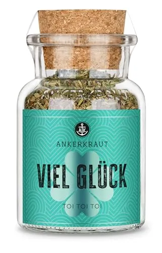 Ankerkraut "Viel Glück" Anlass-Geschenk, Kräuter der Provence mit Rosmarin, Basilikum, Thymian, für Wild, Coq au Vin und mediterrane Gerichte, 30 g im Korkenglas