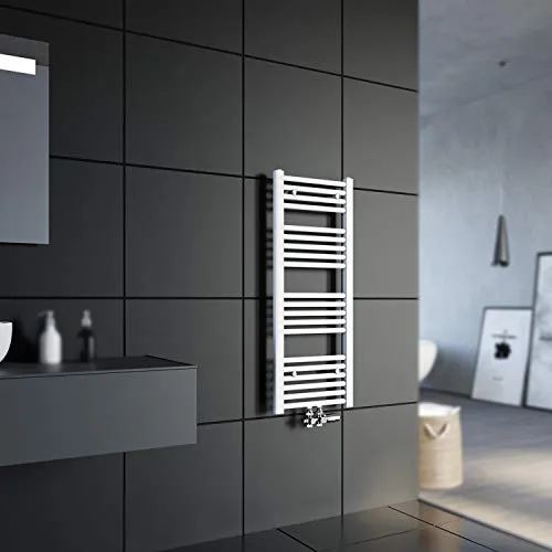 SONNI Badheizkörper 1600x400mm Handtuchtrockner Weiß 358 Watt Design Hantuchwärmer Heizung Mittelanschluss mit weißem Multiblock Thermostat