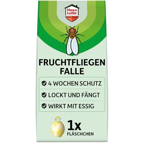 NEXA LOTTE Fruchtfliegenfalle, 1 Falle, Effektive Falle gegen Fruchtfliegen mit Essig-Lockstoff, Sofort einsetzbar, Wirkt bis zu 4 Wochen, Dekorativ und Auslaufsicher, Grün