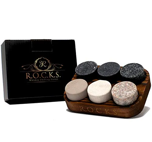 Whiskey Steine Geschenkset - 6 Handgefertigte Premium-Granitsteine - Cocktail-Sets mit 6 einzigartigen Granit-Kühlsteinen für perfekte Kühlung ohne Verwässerung, ideal für Whiskey-Liebhaber und exquisite Genussmomente.