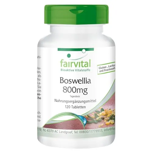 Fairvital Weihrauch-Tabletten 400mg - Hochdosiertes Boswellia Serrata - Boswellia Serrata Kategorie: Hochdosierte Weihrauch-Tabletten mit 65% Boswellia-Säuren, vegan und ohne Zusatzstoffe für optimale Bioverfügbarkeit und Gesundheit.