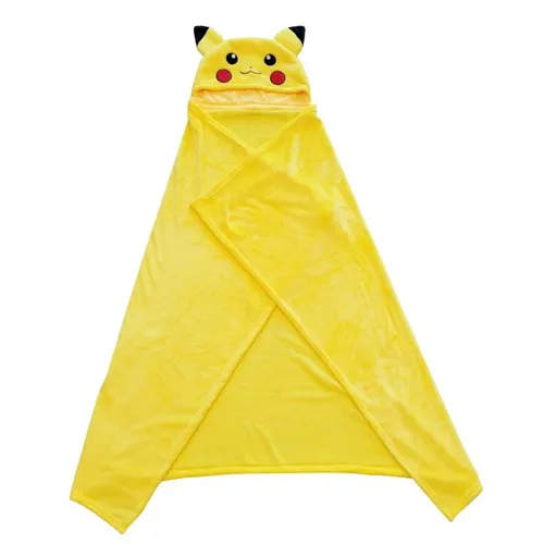 Pokémon Coral Decke mit Mütze Pikachu 120 x 150 cm - Bettdecke mit integriertem Mützen-Design, kuschelig weich und perfekt für Pokémon-Fans jeden Alters.