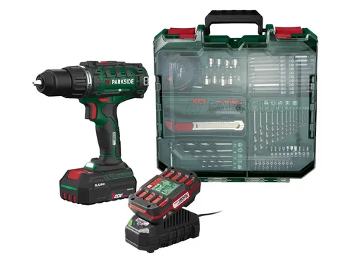 PARKSIDE® 20 V Akku-Bohrschrauber-Set »PABS 20-Li I9« - Komplettes Bohrschrauber-Set mit 2 Akkus und Ladegerät. Ideal für Holz, Metall und Kunststoff. Leistungsstarker 20-V-Akku mit LED-Anzeige für optimale Nutzung.