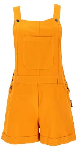 GURU SHOP Goa Shorts, Kurze Latzhose, Boho Latzhose - Mustard, Damen, Size:S