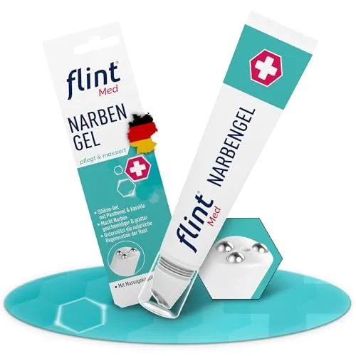 flint Med Narbengel mit Narbenroller – 17 ml Narbensalbe für geschmeidigere und glattere Narben - Medikamente bei Narben & Dehnungsstreifen – 2-in-1 Narbengel mit Massagekugel für intensive Pflege und Förderung der Heilung, geeignet für frische und alte Narben.