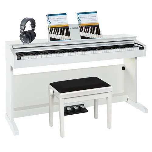 Fame Digitalpiano Set DP-2000 WH - Digitale Heimklaviere mit 88 Tasten und Hammermechanik für ein realistisches Spielgefühl. Inklusive Klavierbank, Kopfhörer und Notensammlung - perfekt für angehende Pianisten!