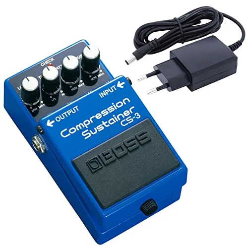 Boss CS-3 Compression Sustainer Pedal - E-Gitarre Effektgerät für ausgewogenen Klang, senkt Pegelspitzen und hebt leise Töne an. Ideal für langanhaltende Solotöne, robustes Metallgehäuse, inklusive 9V Netzteil.
