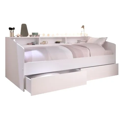 Parisot Jugendbett Stauraumbett Sleep mit Bettschubkasten in Weiß - Praktisches Stauraumbett für Jugendliche, inklusive Bettschubkasten für zusätzlichen Platz und modernes Design in Weiß.