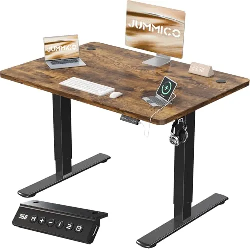 JUMMICO Höhenverstellbarer Schreibtisch mit USB-Ladeanschluss,Schreibtisch Höhenverstellbar Elektrisch 80 x 60 cm, Steh-Sitz Tisch Stehpult Verstellbarer Computertisch,Standing Desk,Braun