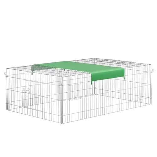 Wiltec Freilaufgehege für Kleintiere 183 x 122 cm - Käfige & Laufställe für Kleintiere, robustes Metallgehege mit Sonnenschutz und 3 Öffnungen für sicheren Spielspaß im Freien.
