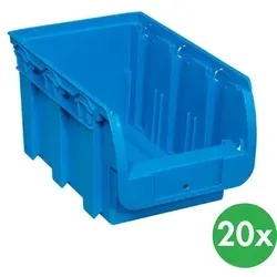Sichtlagerkästen COMPACT, 154 x 235 x 125 mm, 20 Stk., blau - Praktische Kunststoffboxen zur effizienten Lagerung und Transport von Materialien. Stapelbar oder ineinander schiebbar für platzsparende Aufbewahrung. Mit beschriftbaren Taschen für einfache Organisation. TÜV-zertifiziert.
