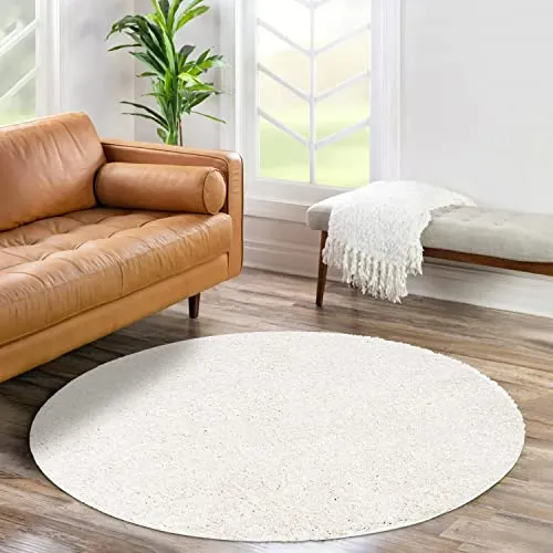 carpet city Shaggy Hochflor Teppich - Rund 80 cm - Creme - Langflor Wohnzimmerteppich - Einfarbig Uni Modern - Flauschig-Weiche Teppiche Schlafzimmer Deko