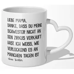 22Feels Tasse Mama Geschenk von Tochter Muttertag Geburtstag Mutter Weihnachten Frau, Keramik, Made In Germany, Spülmaschinenfest, Herzhenkel weiß