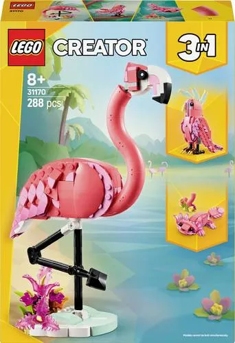 LEGO Creator 3 v 1 31170 Wilde Tiere: Rosa Flamingo - LEGO Baukästen - Baue 3 verschiedene wilde Tiere: Flamingo, Kakadu oder Axolotl. Kreativer Bauspaß für Kinder ab 8 Jahren mit 288 Bausteinen.