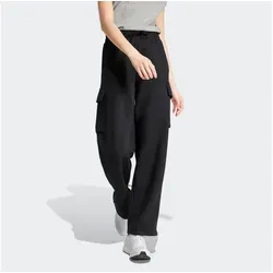 adidas Damen Essentials LINEAR Fleece Cargo Pants, Schwarz/Weiß, S - Modische Hosen mit hohem Bund und elastischem Kordelzug für optimalen Tragekomfort, perfekt für Freizeit und Sport.