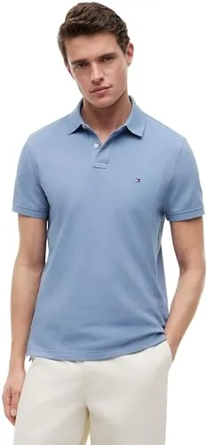 Tommy Hilfiger Herren Poloshirt Kurzarm 1985 Regular Fit, Blau (Brisk Blue), XXL - Herren-Shirts aus Baumwolle mit Stretch, ideal für Komfort und Stil, mit Tommy Hilfiger Branding und Flag Stickerei auf der Brust.