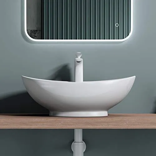 doporro Waschbecken Brüssel302 59x39x21cm - Keramik Aufsatzwaschbecken in Weiß mit Nano-Versiegelung für einfache Reinigung und Pflege, ideal für modernes Bad-Design.