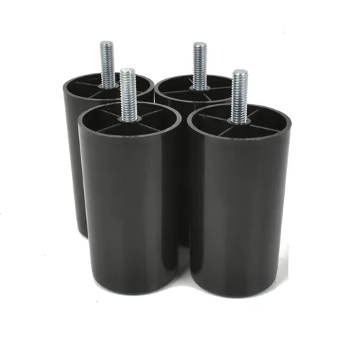 4x Füße aus Kunststoff Beine Möbelgleiterfuß Möbelfüße Möbelbeine Schrank Beine schwarz Plastik Höhe 9 cm mit Gewindestift M8x25mm [25R5090]