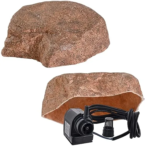 Kunstfelsen Für Garten Abdeckung Für Poolpumpe Sandfilteranlage Gullideckel Dekosteine Felsen Für Schachtabdeckung - Hohler Deko Steine groß Für Schachtdeckel Gartendeko Abdeckstein Ø42 cm S-06 Rot