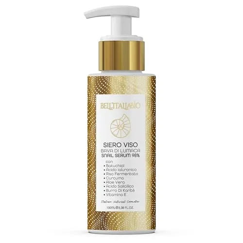 Gesichtsserum auf Basis von reinem Schneckenschleim, feuchtigkeitsspendend und knitterfrei, Gesichtsserum für Damen und Herren mit Hyaluronsäure, Vitamin C und Sheabutter 100 ml - BELL'ITALIABIO