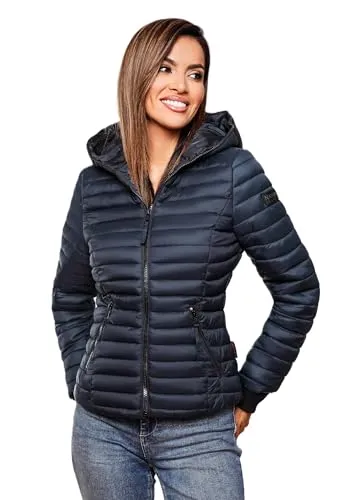Navahoo Damen Übergangs Stepp Jacke B348 mit Kapuze - Funktionsjacken: Bequeme, leicht taillierte Steppjacke mit seitlichen Reißverschlusstaschen und warmen Rippbündchen - perfekt für den Alltag und in vielen Farben erhältlich.