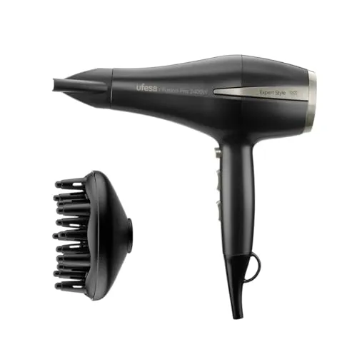 Ufesa Professioneller Haartrockner Fusion Pro 2400W, AC-Motor, AirPro-Technologie, Beseitigt Frizz, Inklusive Diffusor und Konzentrator, 2 Geschwindigkeiten, 3 Temperaturen, Kaltlufttaste, Schwarz