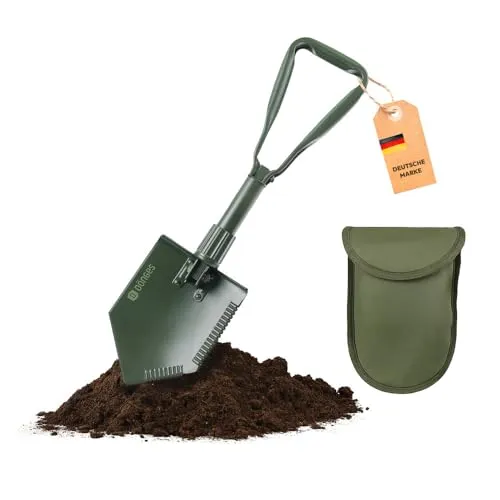 Klappspaten Bundeswehr BW - Vielseitiger Feldspaten für Outdoor-Einsätze - Spaten & Schaufeln, kompakter Klappspaten mit 590 mm Länge, ideal für Camping und Notfälle, inklusive Aufbewahrungsholster.