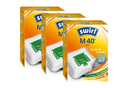 Swirl Staubsaugerbeutel M 40 EcoPor 3er-Pack - Staubsaugerbeutel für MIELE, mit 12 Beuteln und 3 Airfiltern für eine optimale Filtration und saubere Luft.