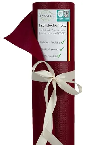 Sensalux Vlies Tischdeckenrolle Bordeaux 1,18 x 10 m, abwaschbar wasserabweisend, Tischdecke Rolle stoffähnlich, Meterware für Party Catering Gastronomie, 80 g/m², Oeko-TEX
