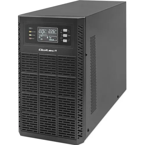 Qoltec ZASILACZ AWARYJNY UPS 3KVA - USV mit 3000W Leistung, ideal für unterbrechungsfreie Stromversorgung, ausgestattet mit LCD-Display und USB-Anschluss für einfache Überwachung.