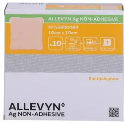 Allevyn Ag non Adhesive 10x10 cm Wundverband - 10 Stück - Pflaster mit antimikrobieller Wirkung, ideal für die Wundversorgung und schnelle Heilung.