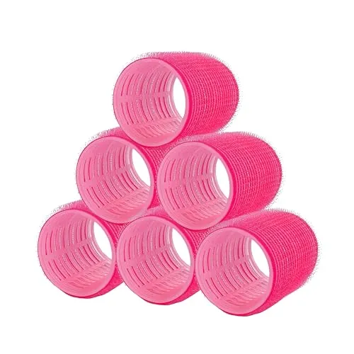 PONIK’S PROFESSIONAL Lockenwickler Mittelgroß – Haarrollen 44mm Set 6 Stück & Klettwickler Mittel – Haarwickler Für Wellen Ohne Hitze, Heatless Curls Und Mittellanges Haar, Rosa