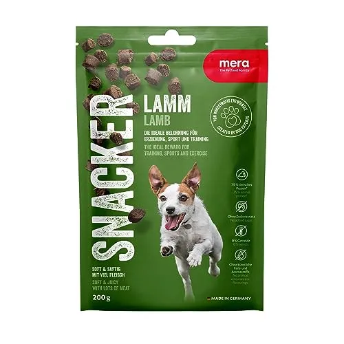 MERA Snacker Lamm (1 x 200g), getreidefrei, softe Hundeleckerli für Training oder als Snack, herzhafte fleischige Leckerlies für alle Hunde