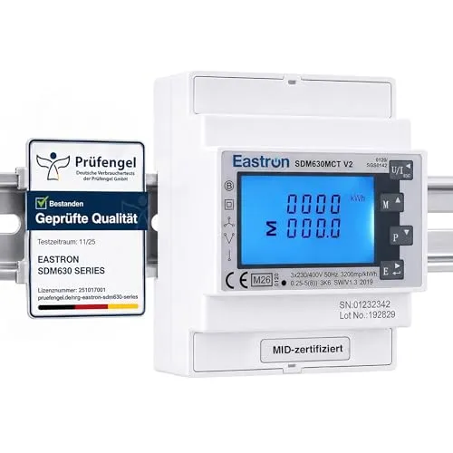 EASTRON SDM630MCT Hutschienen-Zähler für präzise Messungen - Hochwertiger Hutschienen-Zähler EASTRON SDM630MCT, einphasig/dreiphasig, ideal für den professionellen Einsatz in der Energiekontrolle. Kompakt und zuverlässig.