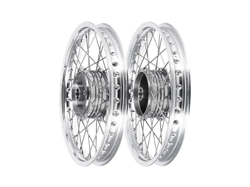 Set: 2x Speichenrad 1,6 x 16" Alufelge poliert + Edelstahlspeichen, mit verstärkter Radhülse - für Simson S50, S51, KR51 Schwalbe, SR4