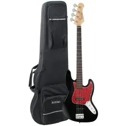 Rocktile Pro JB-30BK 70's Deluxe E-Bass Set mit Leichtkoffer - Jazz-Style E-Bass in Schwarz mit Pappel-Body und Ahornhals. Inklusive hochwertigem Leichtkoffer für sicheren Transport und Schutz. Ideal für Einsteiger und Profis.