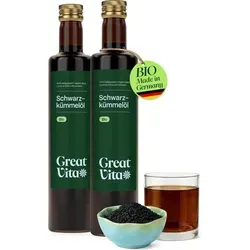 GreatVita Bio Schwarzkümmelöl, kaltgepresst (2 x 500ml) - Speiseöle, 100% rein und kaltgepresst, ideal zur Haar- und Hautpflege sowie zum Verfeinern von Salaten mit orientalisch-würziger Note.