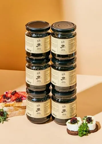 KoRo - Essig Perlen 6 x 200 g - Kleine weiche Perlen mit einem flüssigen Kern mit "Aceto Balsamico di Modena I.G.P." - Im 200g-Vorteilsglas - Vegan - Zum Garnieren von herzhaften und
