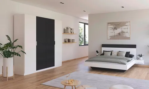 Schlafzimmer-Set RAUCH "Monza" in Weiß, 160x200cm Bett - Komplettes Schlafzimmer-Set mit 4-trg. Drehtürenschrank (Breite 226 cm) und 2 Hängenachttischen. Pflegeleichte Holzwerkstoff-Oberfläche, ideal für modernen Wohnstil.