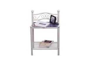 Möbel Direkt Online Nachttisch Dagmar - Romantische Nachttischkonsole aus Metall mit Sicherheits-Glasablage und Sprossenablage, wahlweise in cremeweiß oder schwarz. Ideal für stilvolle Schlafzimmer.