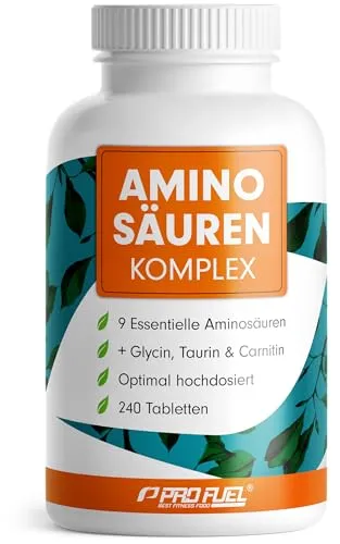 Aminosäuren Komplex hochdosiert - 240 Tabletten mit 6000 mg pro Tag - Hochdosierte Tabletten mit allen 9 essentiellen Aminosäuren und 3 wertvollen Co-Faktoren. Laborgeprüft, 100% vegan und hergestellt in Deutschland für höchste Qualität.