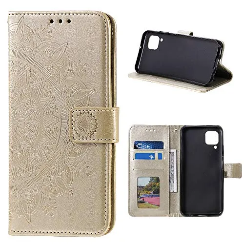 CoverKingz Handy Case kompatibel mit Samsung Galaxy A42 5G - Handy Cover mit Kartenfach Phonecase - Smartphone Hülle klappbar Motiv Mandala Gold