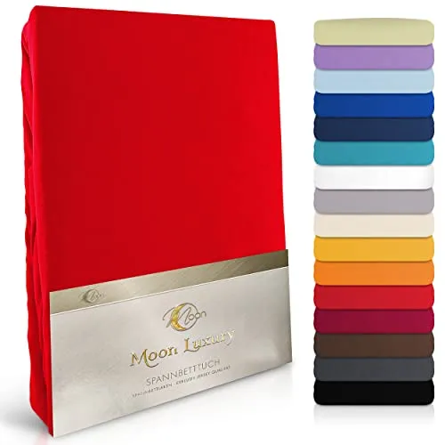 MOON-Luxury Spannbettlaken Jersey Stretch 230g/m² für Wasserbetten und Boxspringbetten (rot, 140x200-160x220) - Hochwertiges Spannbettlaken aus 97% Mako-Baumwolle mit perfekter Passform für Matratzen bis 35 cm Höhe. Atmungsaktiv und pflegeleicht, ideal für einen komfortablen Schlaf.