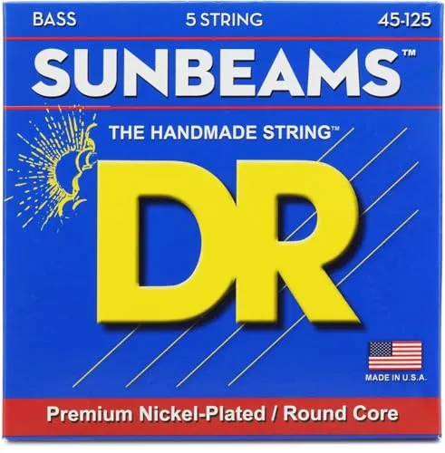 DR Strings Sunbeam Bass Nickel-Plated Steel NMR5-45 Medium 45-125 - Gitarren- & Bass-Zubehör, ideal für Fretless-Bass und Funk, mit vernickeltem Stahl umwickelt für warmen Klang und hohe Haltbarkeit.