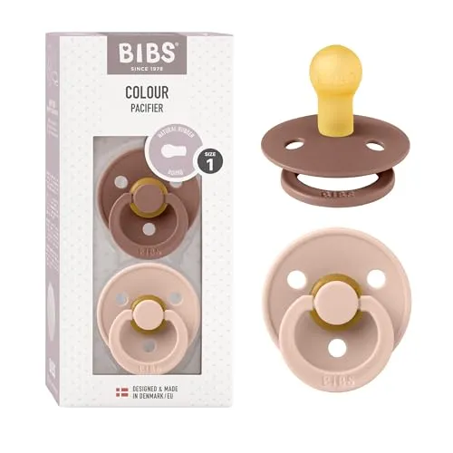 BIBS Colour Schnuller 2er-Pack, BPA-frei, Kirschform Nippel. Naturkautschuk/Latex, Hergestellt in Dänemark. Größe 1 | 0+ Monate | 2-Pack, Woodchuck/Blush