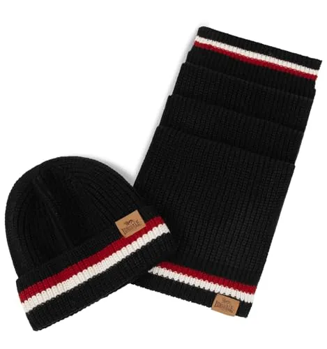 Lonsdale Unisex Schal und Mütze Set BUTLEIGH - Strickmützen für Herren, Einheitsgröße und aus 100% Polyacryl, sorgt für angenehme Wärme und Stil mit dekorativen Kunstleder Etiketten.